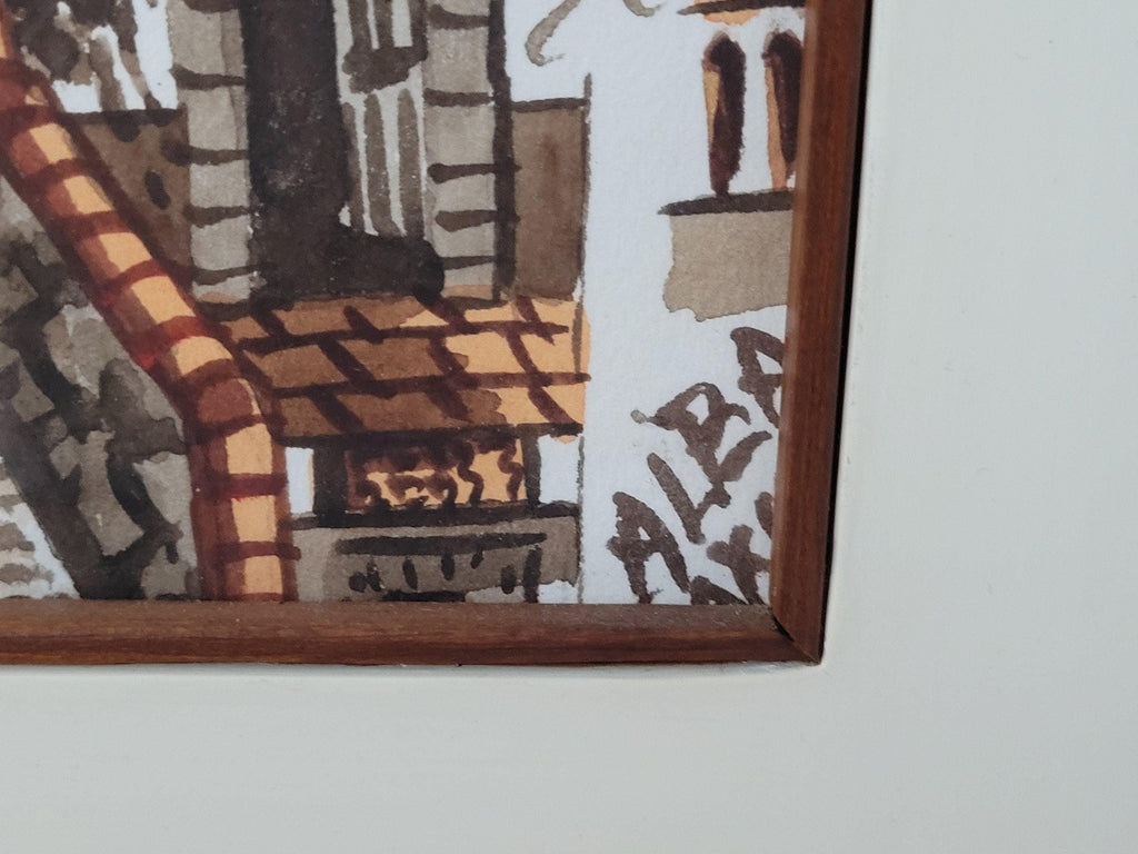 Framed Watercolour Silver Taxco Cathedral Mexico Original Signed #8