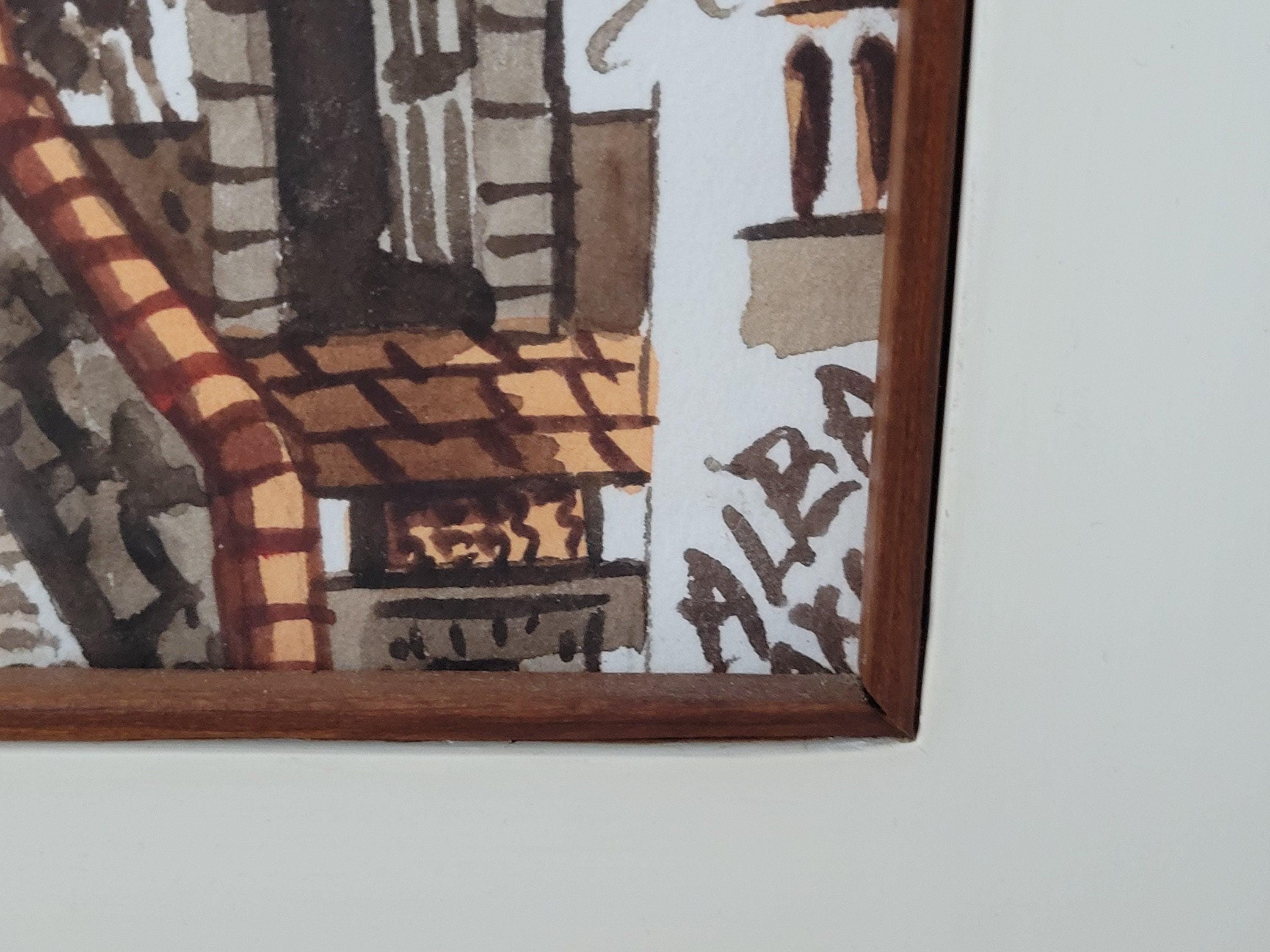 Framed Watercolour Silver Taxco Cathedral Mexico Original Signed #8