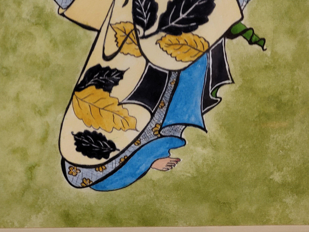 Framed Watercolour Of Geisha After Kaigetsigetsudo Anchi By Sylvia Barnston