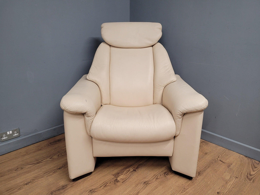 Quality Cream Leather Reclining Armchair