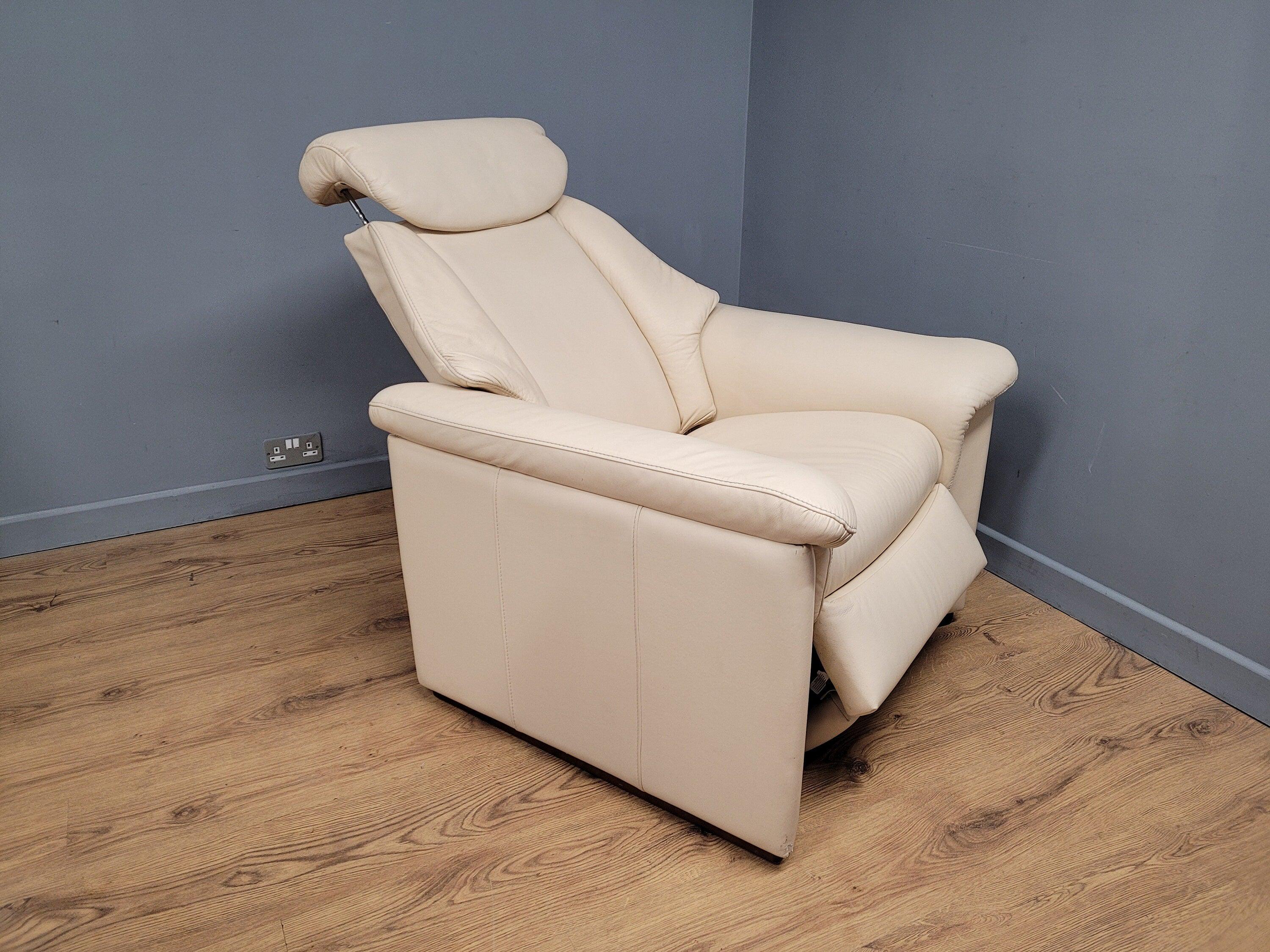 Quality Cream Leather Reclining Armchair