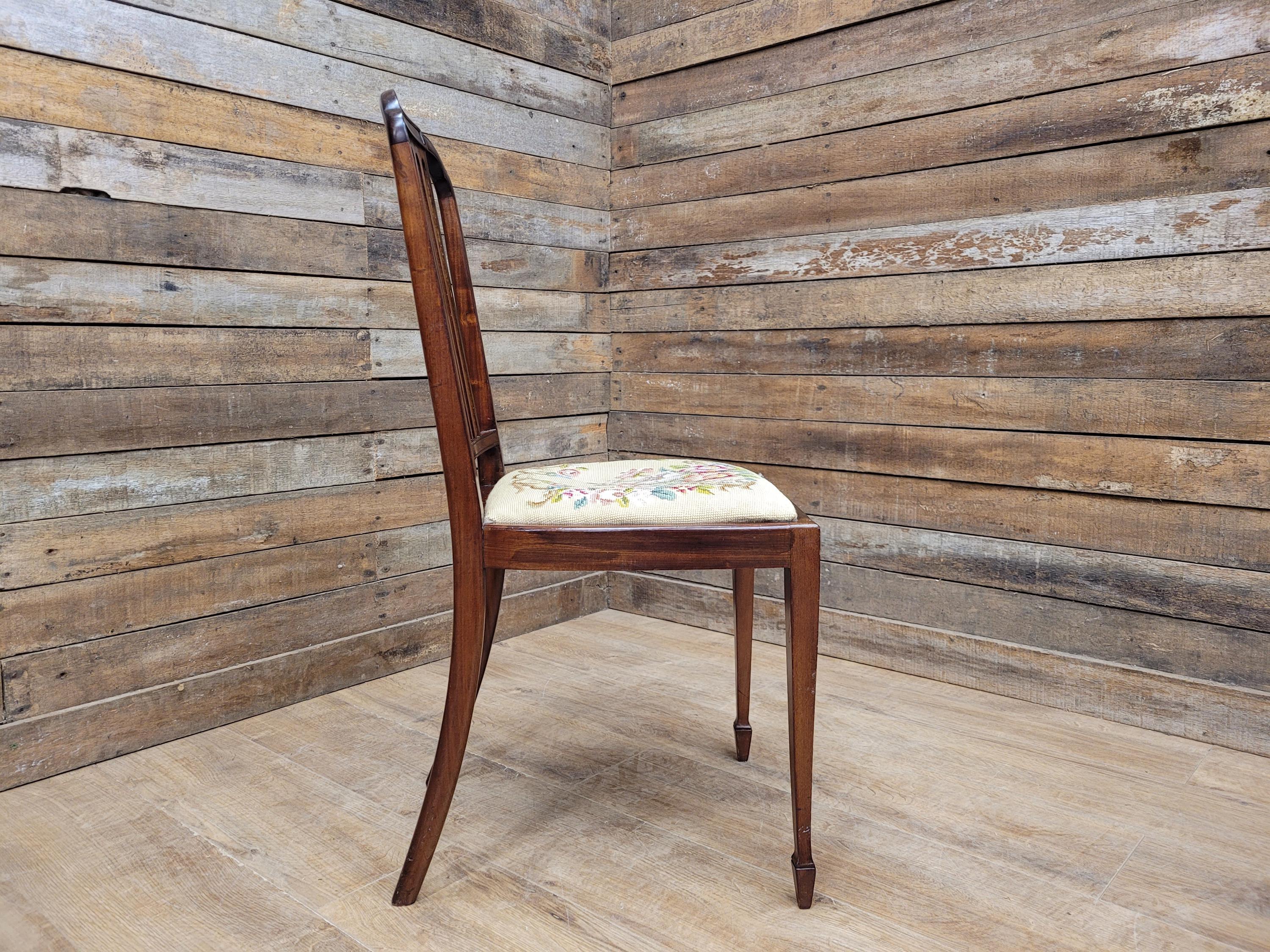 Vintage Mahogany Slat Back Hand Made Needlepoint Bedroom Chair
