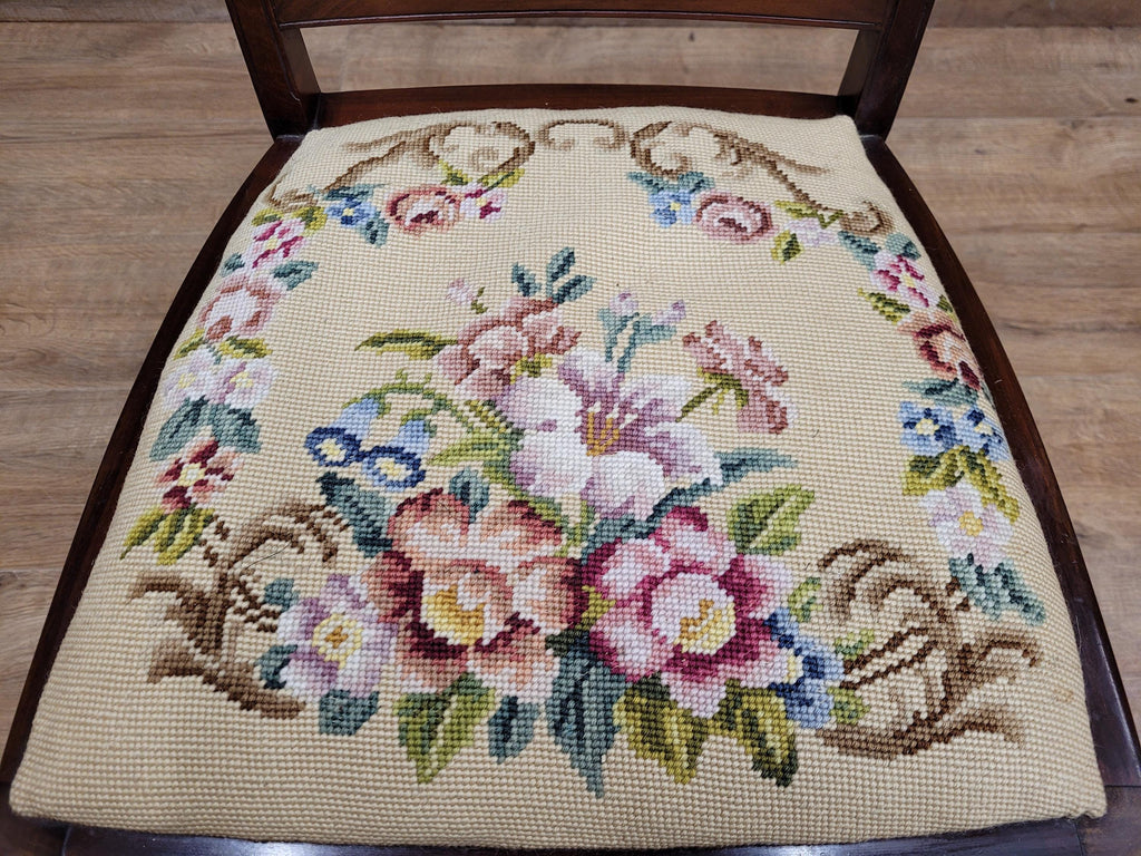 Vintage Mahogany Slat Back Hand Made Needlepoint Bedroom Chair