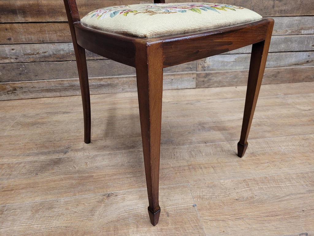 Vintage Mahogany Slat Back Hand Made Needlepoint Bedroom Chair