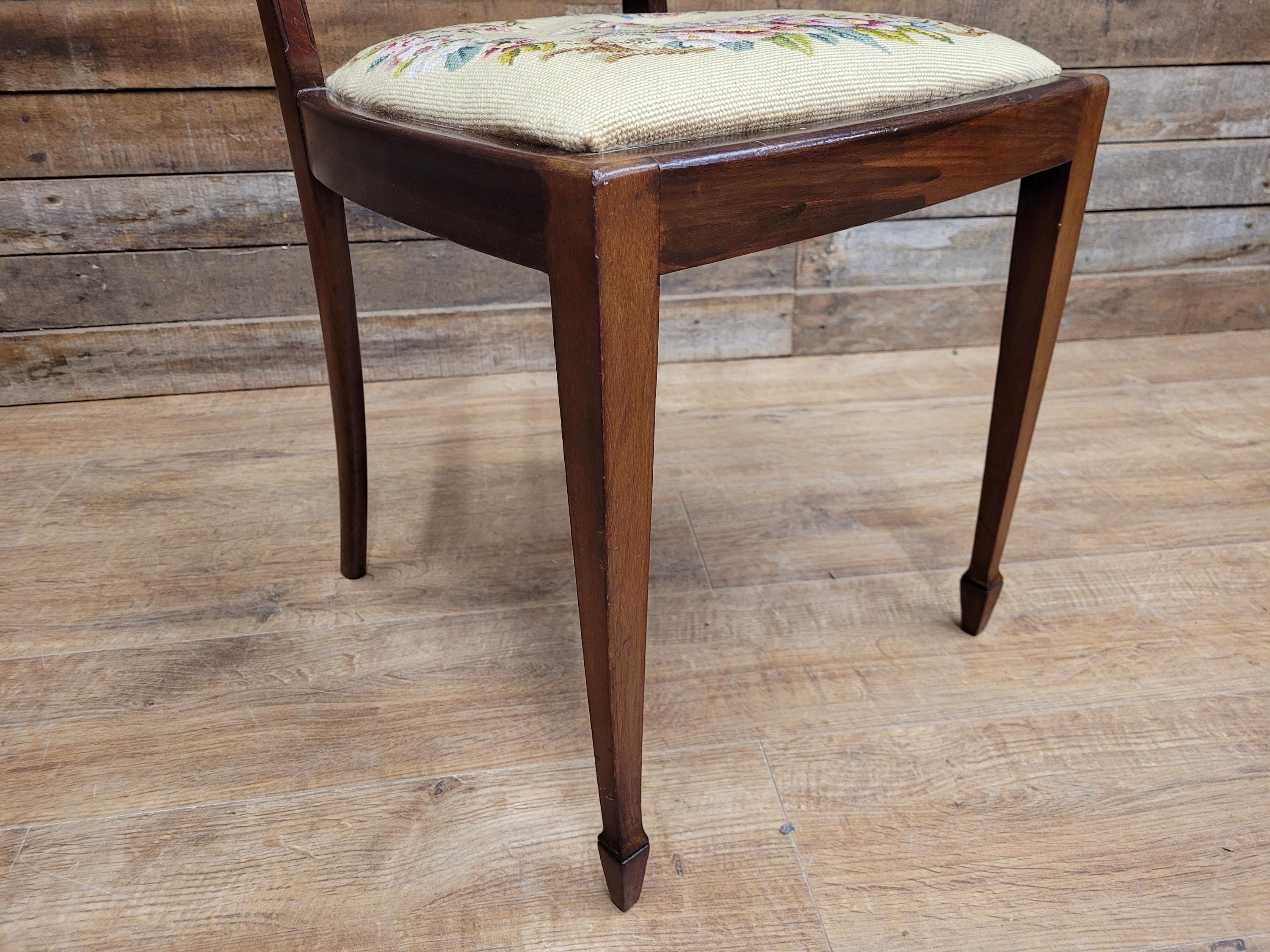 Vintage Mahogany Slat Back Hand Made Needlepoint Bedroom Chair