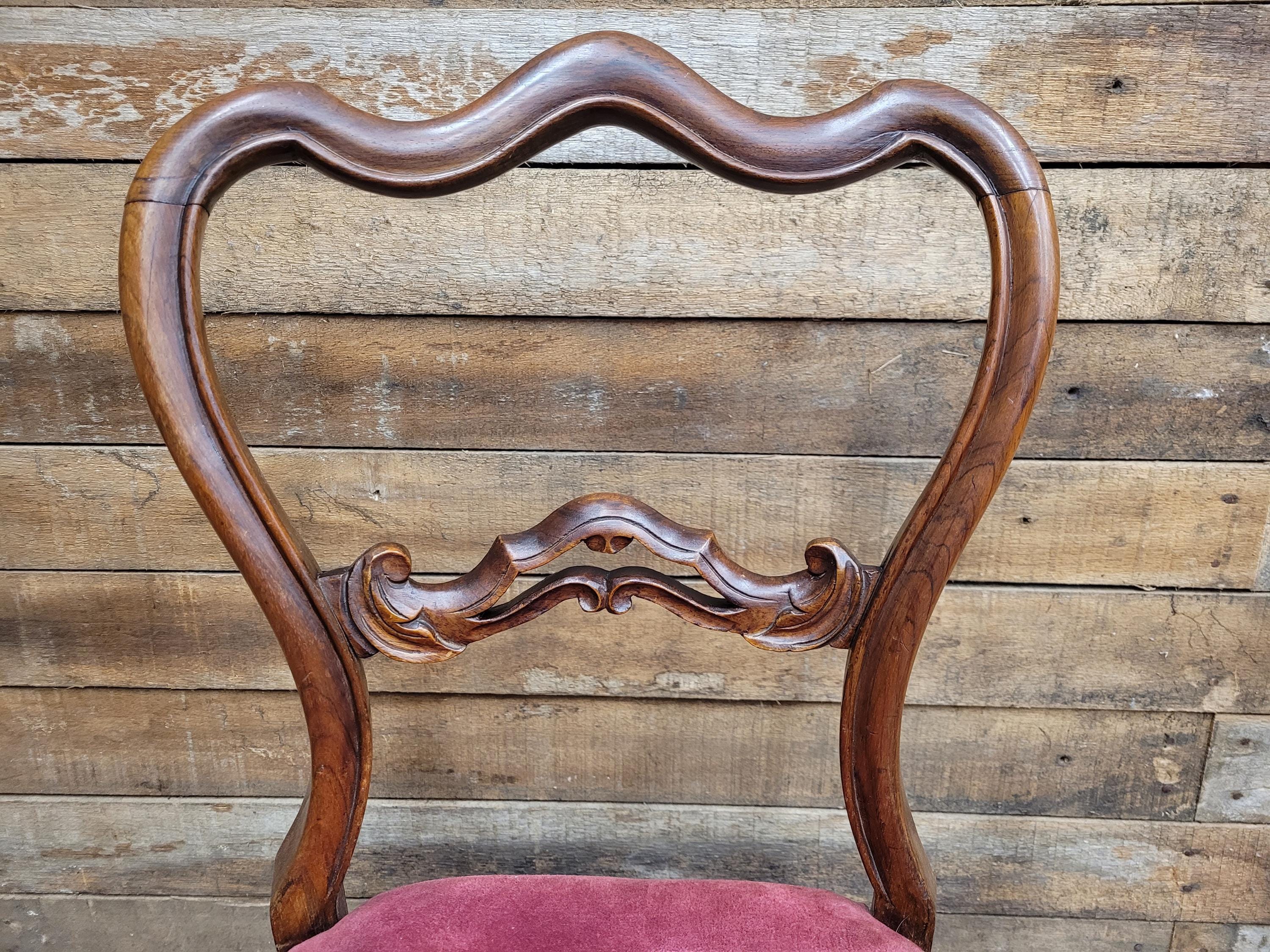Pair Of Antique Victorian Mahogany Carved Balloon Back Salon Chairs Bedroom Hall