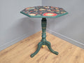 Green And Gold Painted Tri Leg Wine Occasional Table