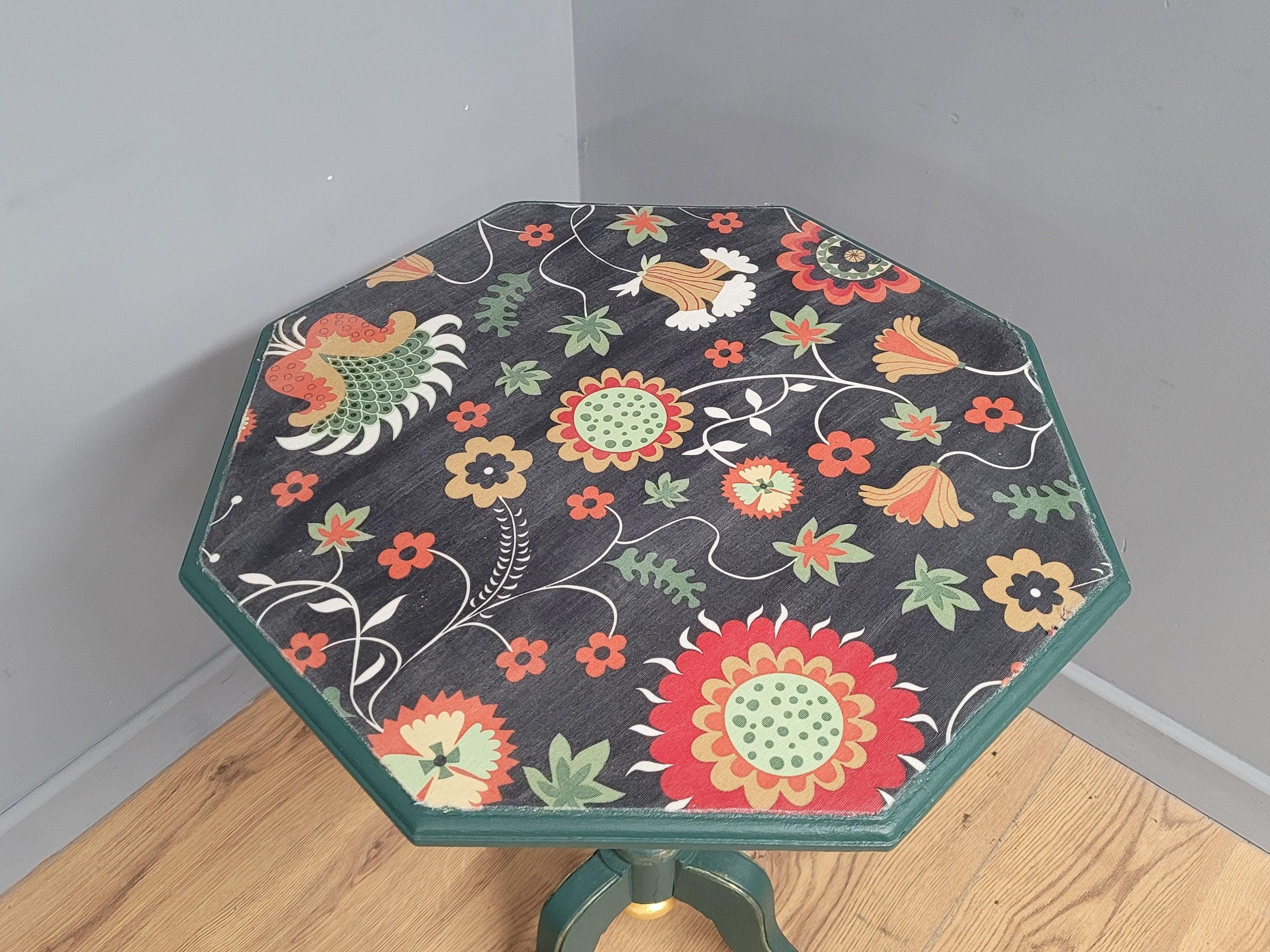 Green And Gold Painted Tri Leg Wine Occasional Table