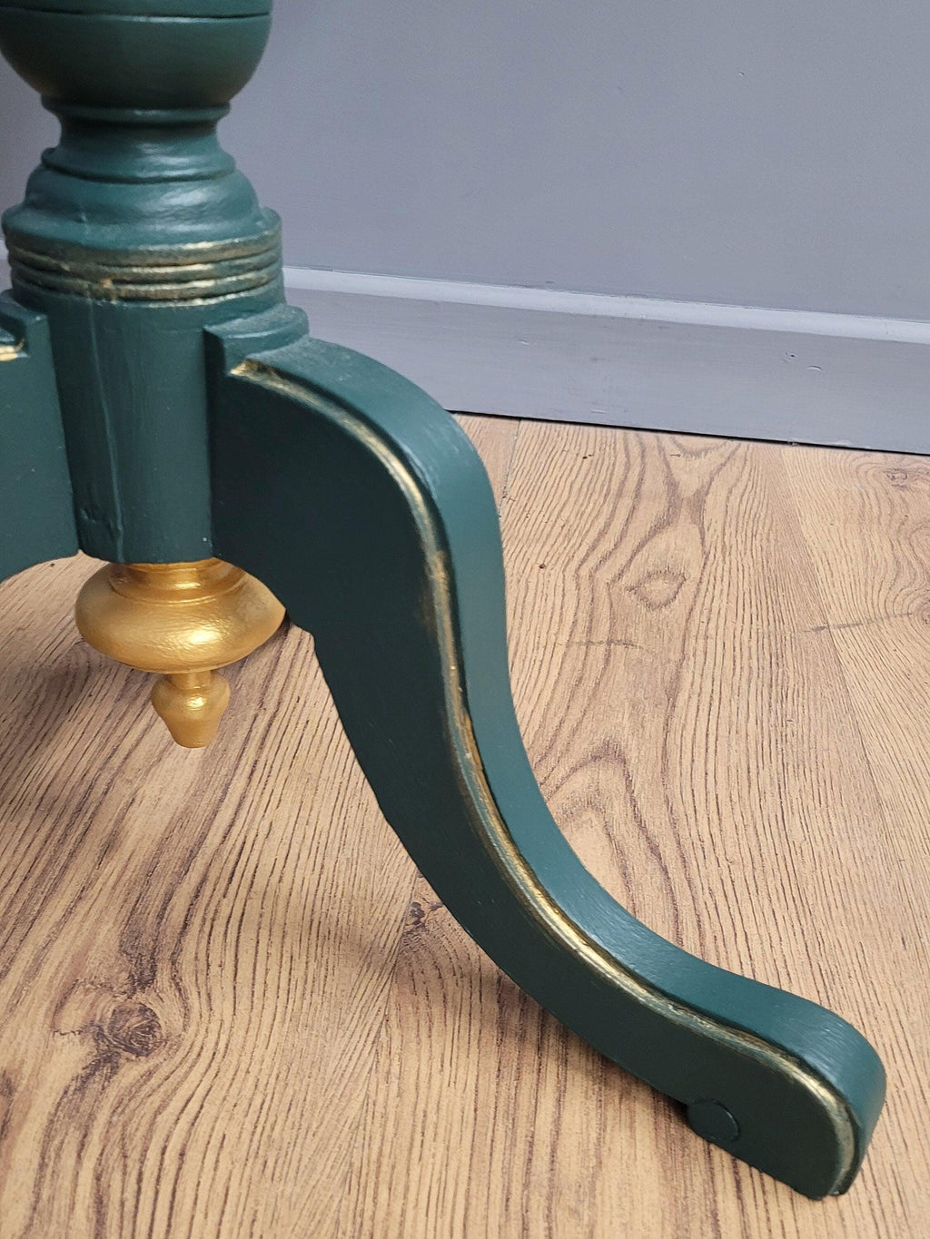 Green And Gold Painted Tri Leg Wine Occasional Table