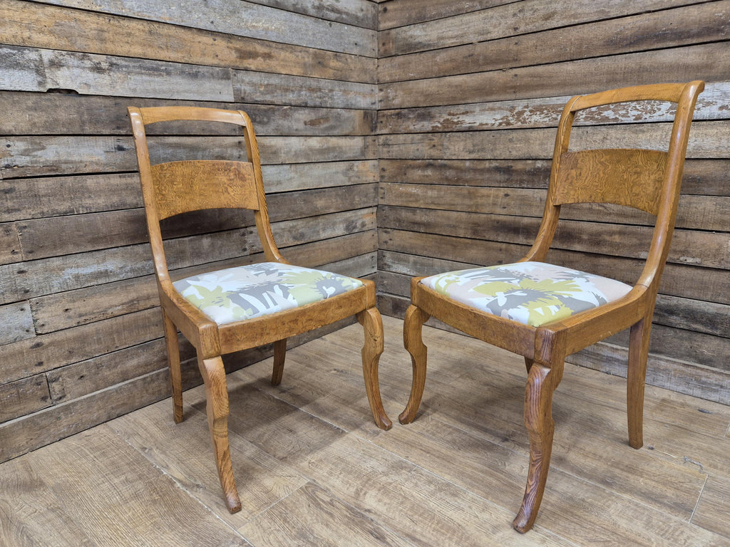 Two Arts And Craft Splat Back Bedroom Hall Chairs Upholstered Padded Seats