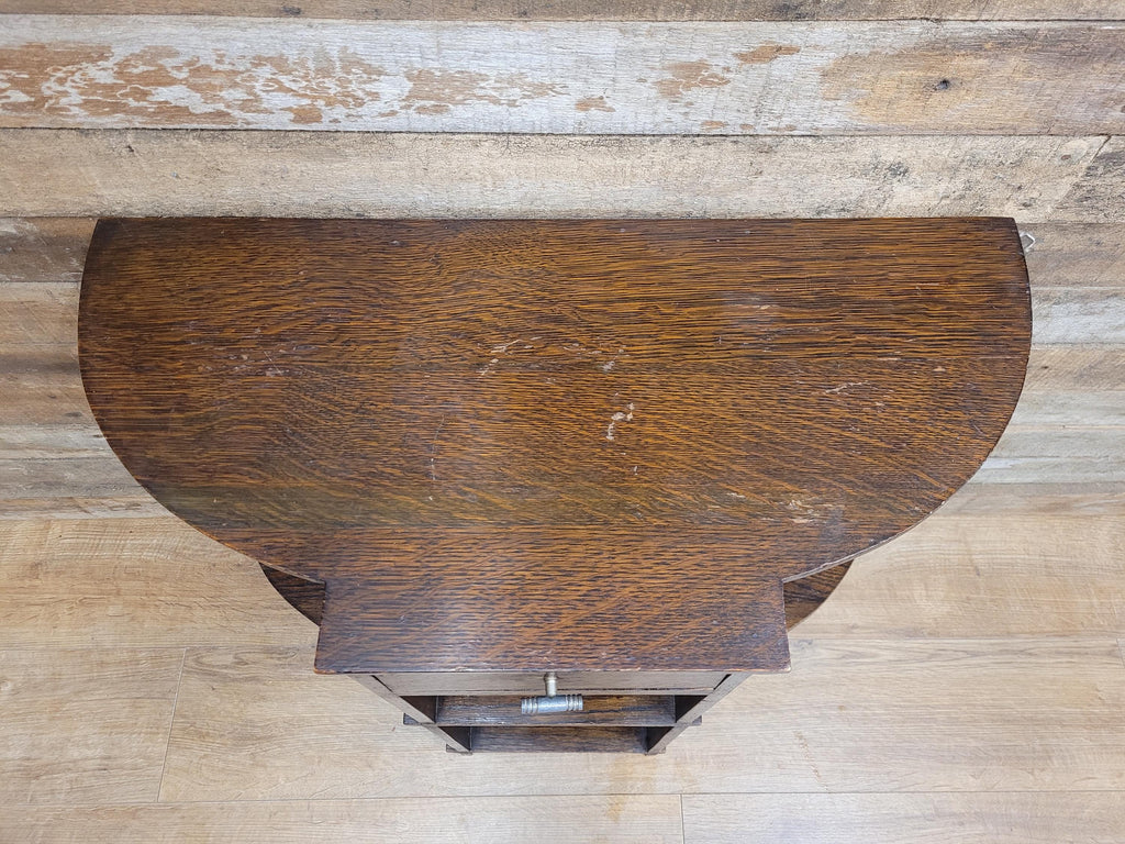Vintage Art Deco Oak Three Tier Whatnot Plant Stand With Drawer