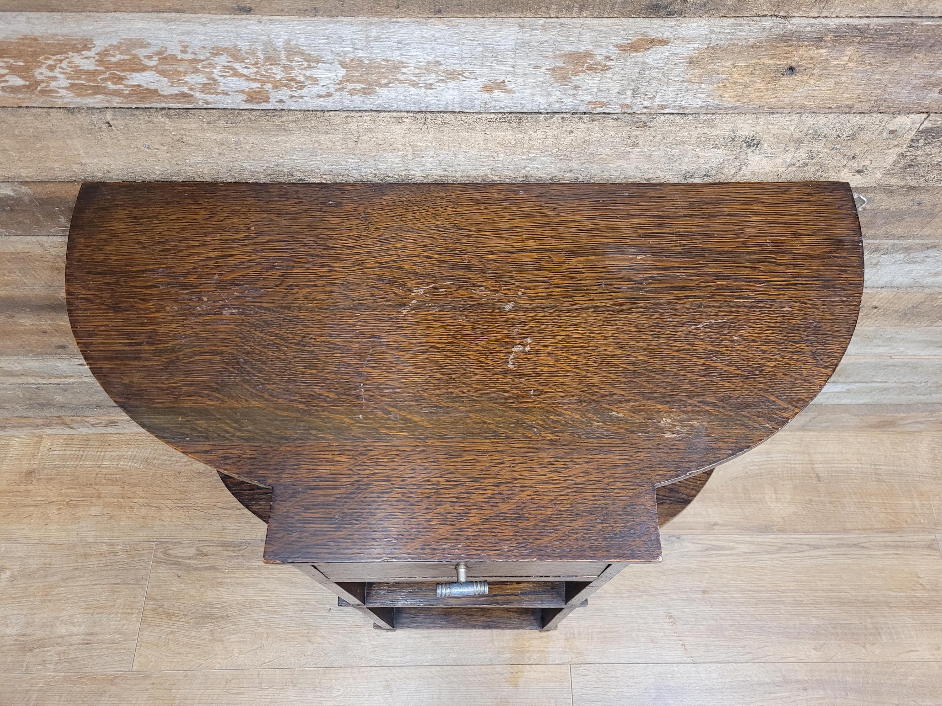 Vintage Art Deco Oak Three Tier Whatnot Plant Stand With Drawer