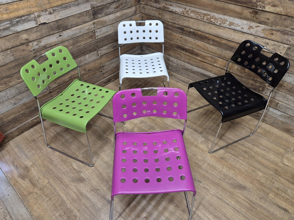 Four Rodney Kinsman Omstak Chairs by Mauro Minini Italy – Rare Multi-Colour Set
