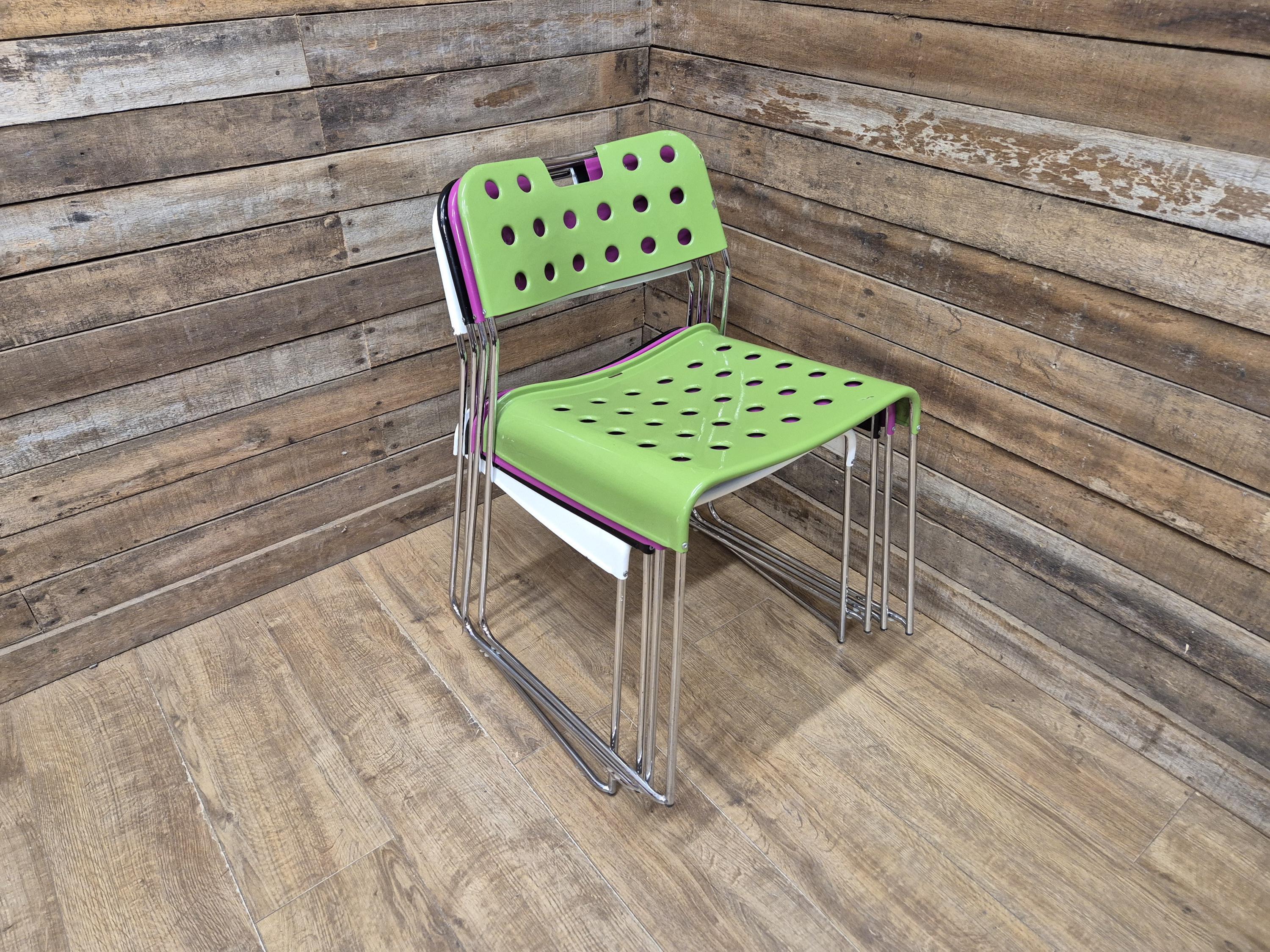Four Rodney Kinsman Omstak Chairs by Mauro Minini Italy – Rare Multi-Colour Set