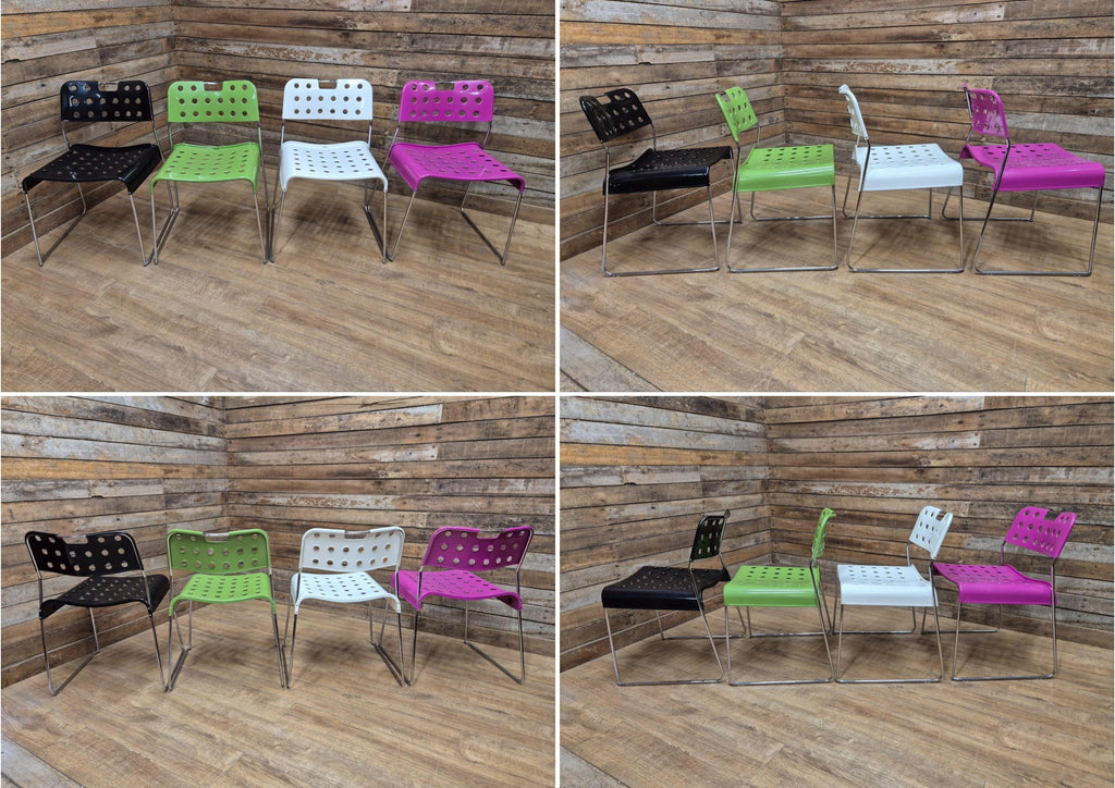 Four Rodney Kinsman Omstak Chairs by Mauro Minini Italy – Rare Multi-Colour Set