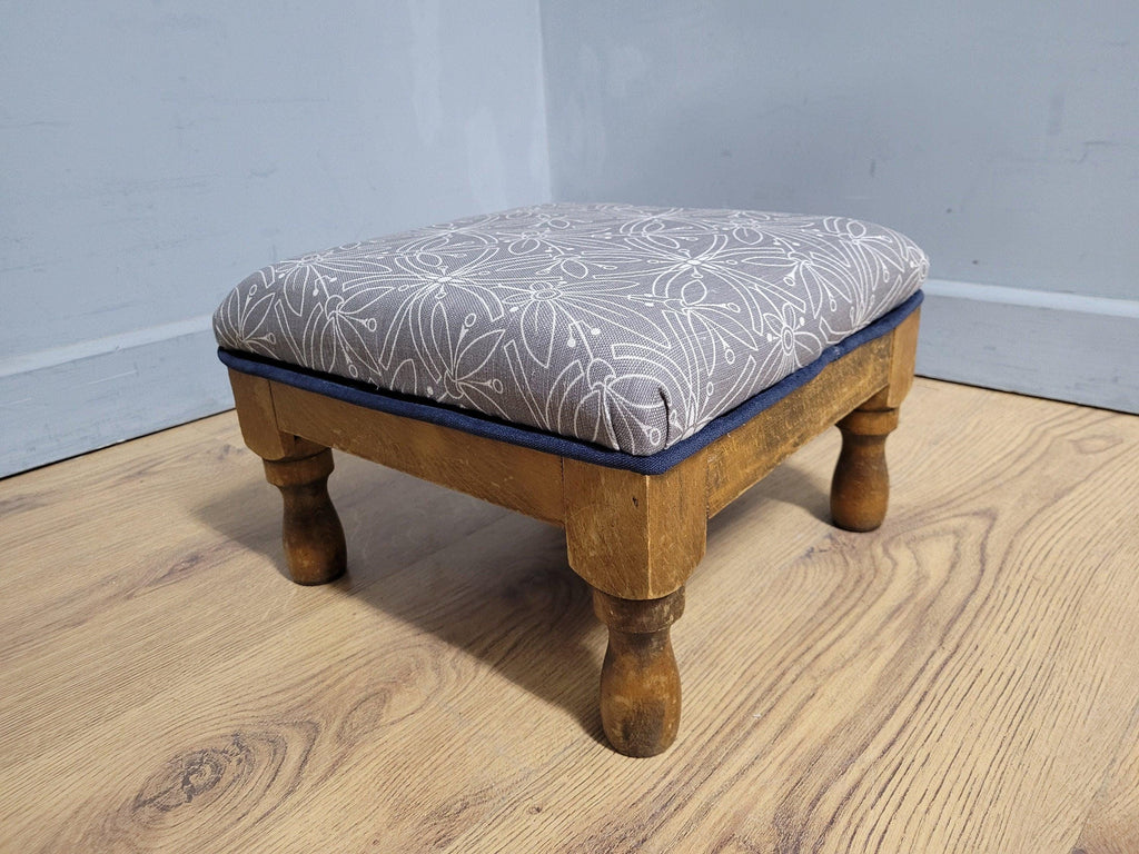 Mid Century Vintage Refurbished And Upholstered Footstool