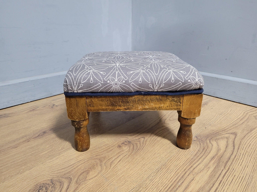 Mid Century Vintage Refurbished And Upholstered Footstool