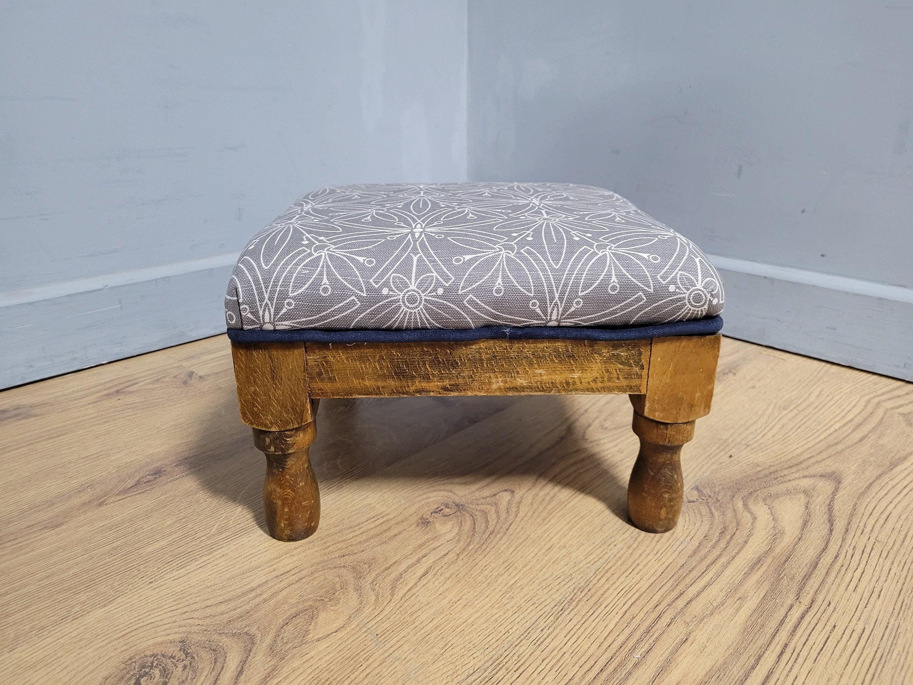 Mid Century Vintage Refurbished And Upholstered Footstool