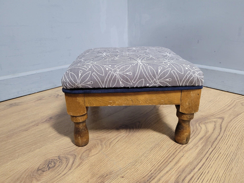 Mid Century Vintage Refurbished And Upholstered Footstool