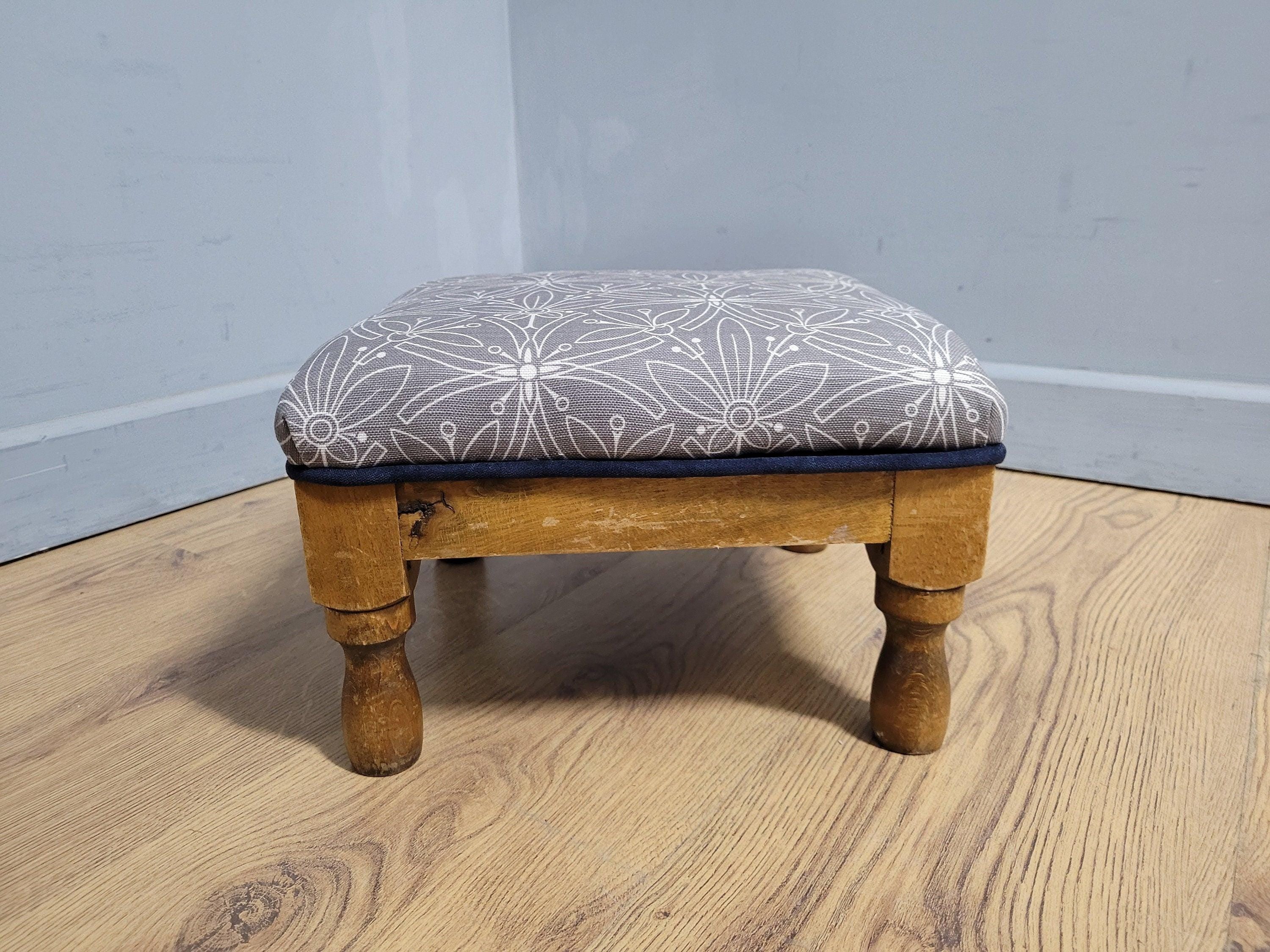 Mid Century Vintage Refurbished And Upholstered Footstool