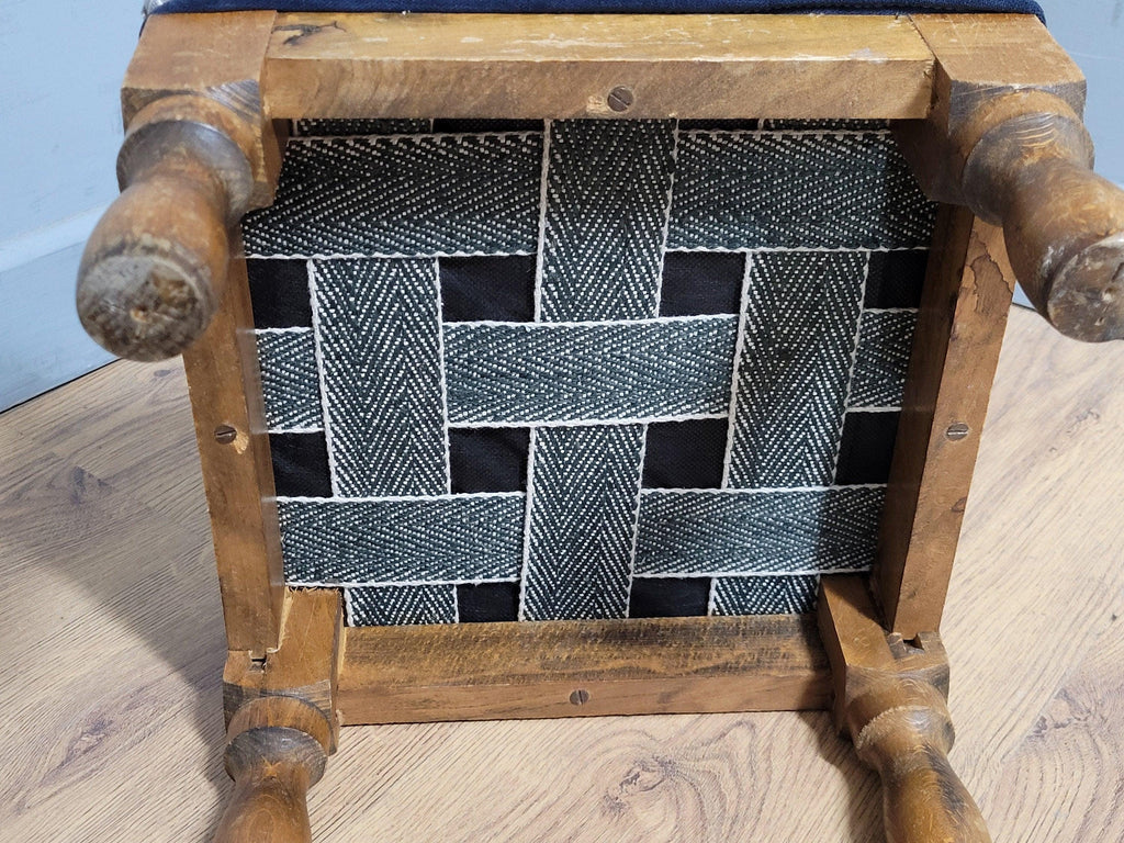 Mid Century Vintage Refurbished And Upholstered Footstool