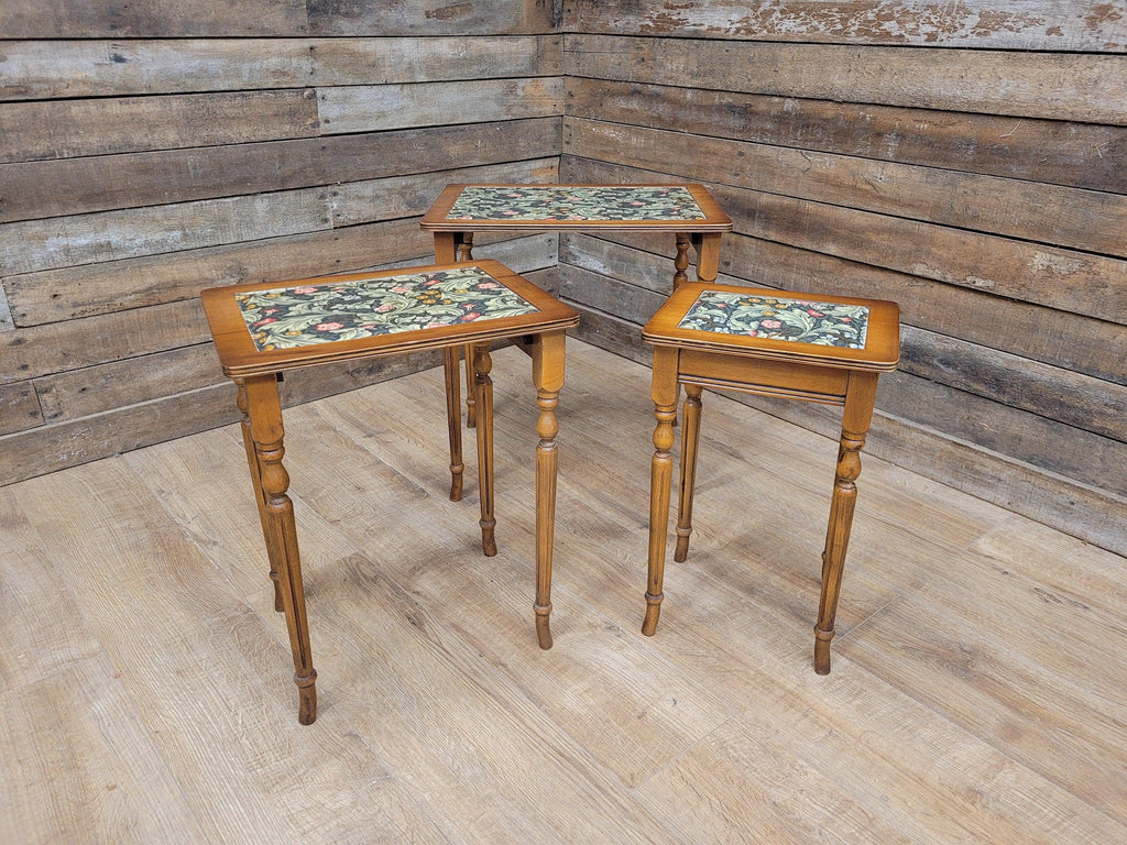 Vintage Nested Tables Fluted Legs William Morris Vinyl Fabric