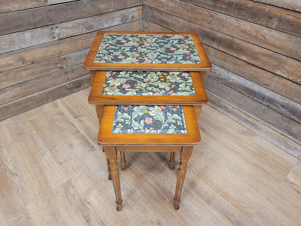 Vintage Nested Tables Fluted Legs William Morris Vinyl Fabric