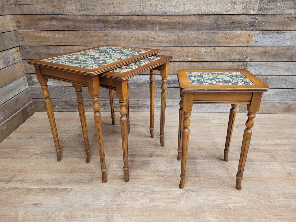 Vintage Nested Tables Fluted Legs William Morris Vinyl Fabric
