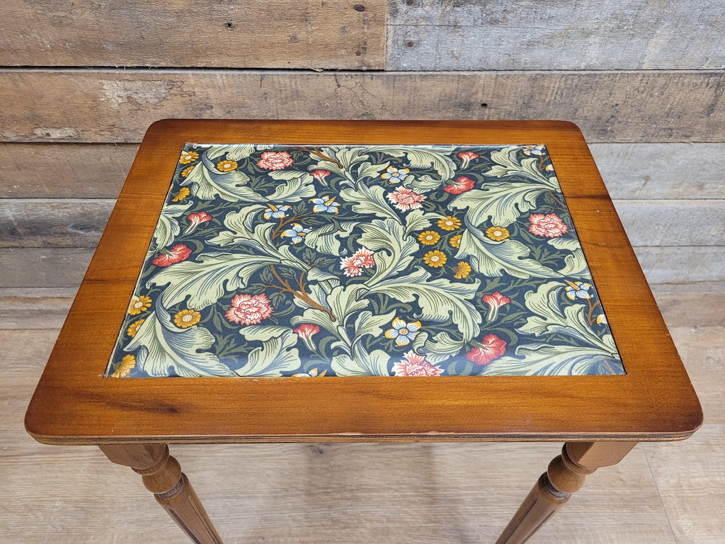 Vintage Nested Tables Fluted Legs William Morris Vinyl Fabric