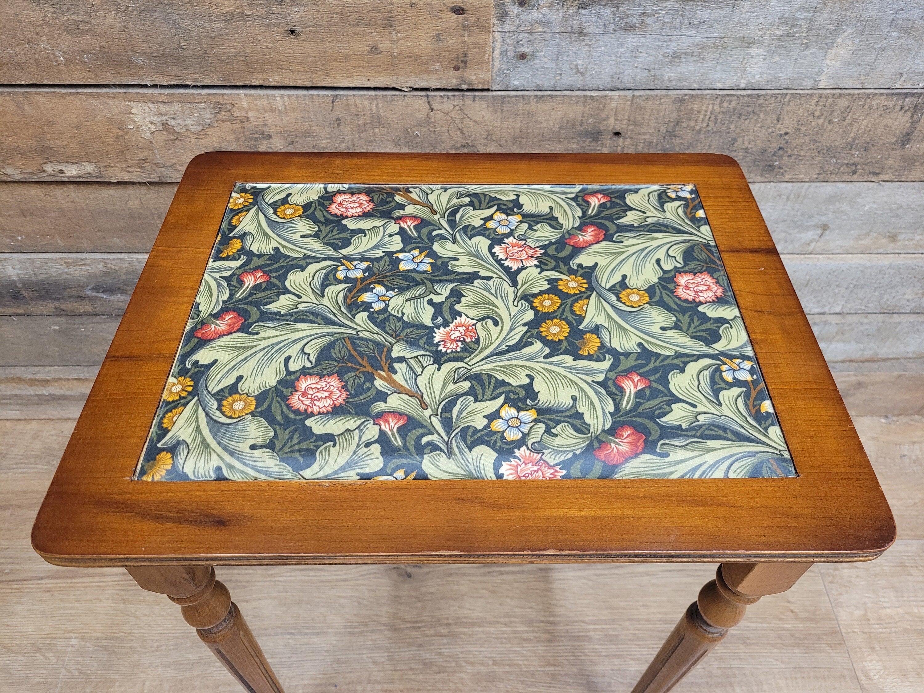 Vintage Nested Tables Fluted Legs William Morris Vinyl Fabric