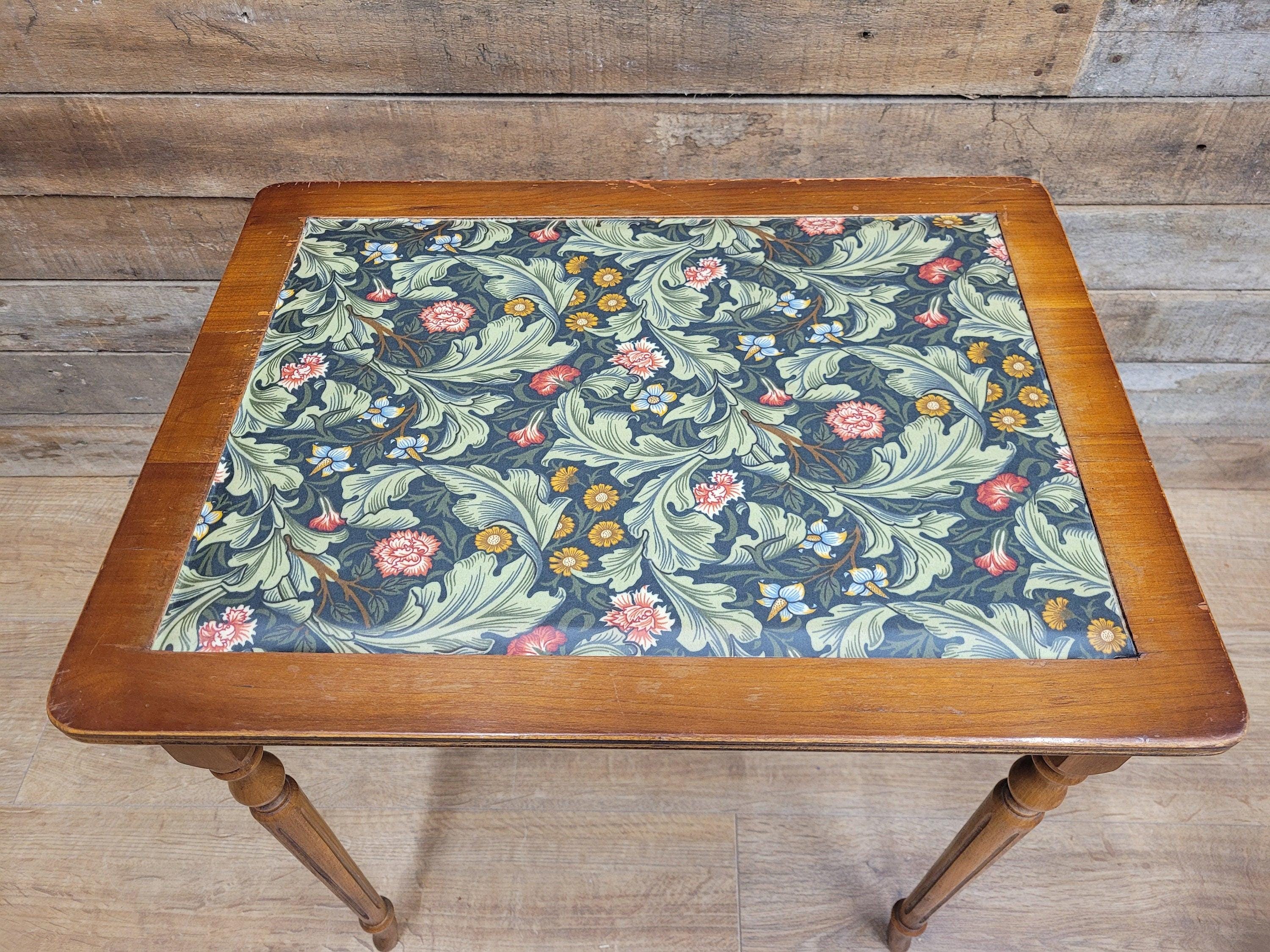 Vintage Nested Tables Fluted Legs William Morris Vinyl Fabric