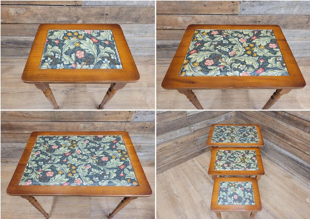 Vintage Nested Tables Fluted Legs William Morris Vinyl Fabric