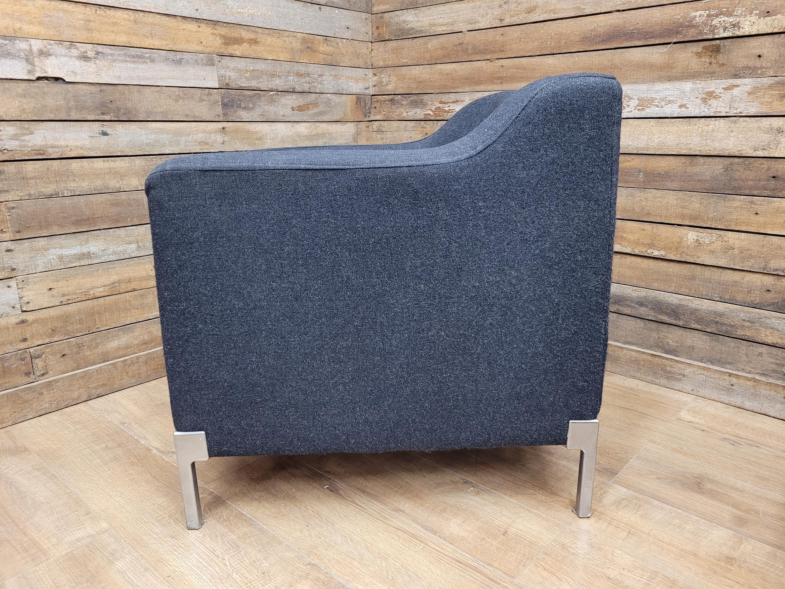 Retro Style Metal Legs Charcoal Upholstered Tub Chair Club Chair Bedroom Chair