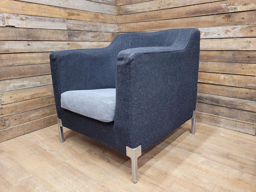 Retro Style Metal Legs Charcoal Upholstered Tub Chair Club Chair Bedroom Chair