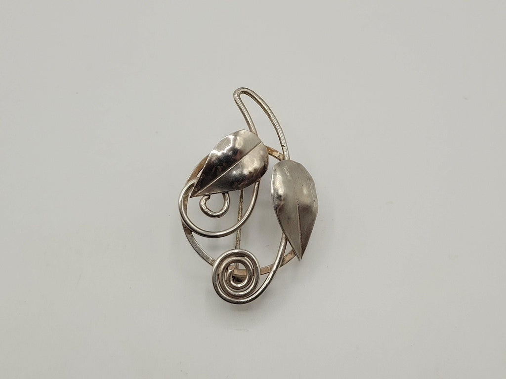 Vintage Silver Leaf Brooch Possibly Danish? Spiral Design 4.69 Grams