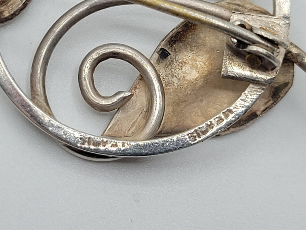 Vintage Silver Leaf Brooch Possibly Danish? Spiral Design 4.69 Grams