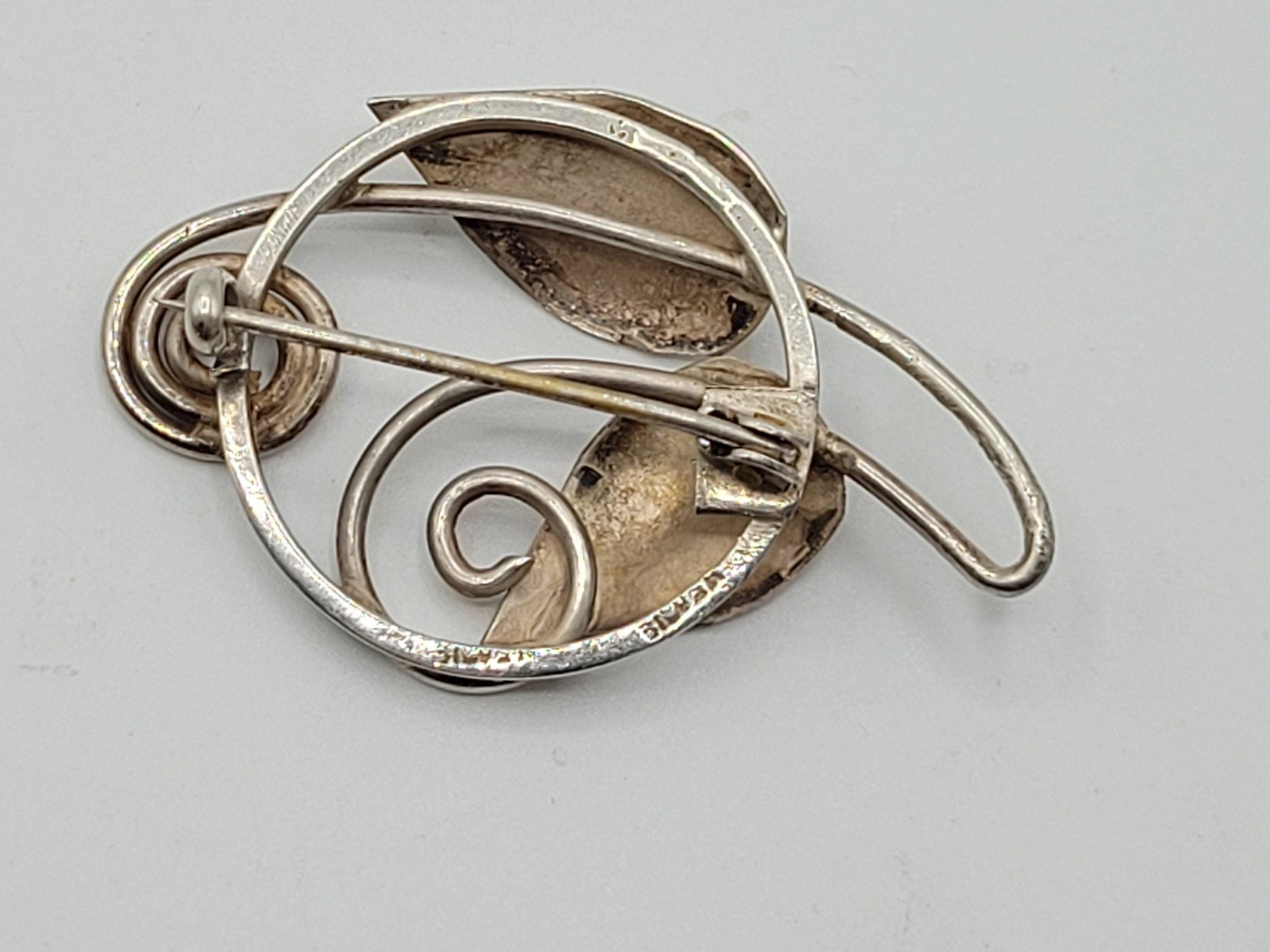 Vintage Silver Leaf Brooch Possibly Danish? Spiral Design 4.69 Grams