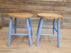 Two Vintage Oak Oval Stools Annie Sloan Painted Base Sanded Oiled Seats