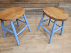 Two Vintage Oak Oval Stools Annie Sloan Painted Base Sanded Oiled Seats