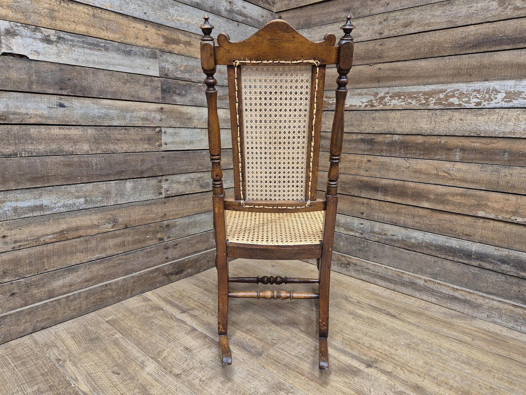 Late 19thC Arts & Craft Bergere Rocking Chair Reed Seat Antique