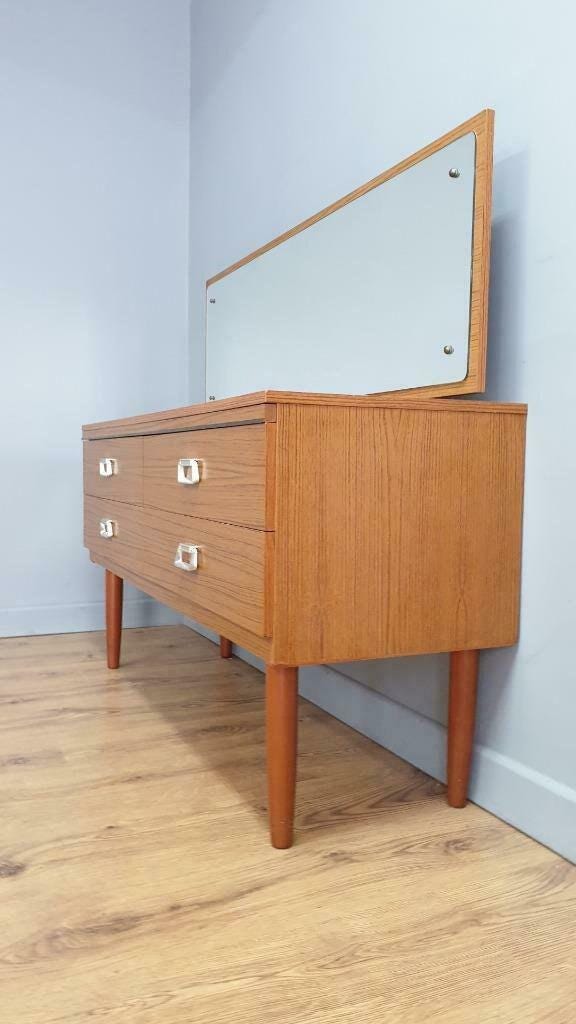 Retro Four Drawer Mid Century Mirrored Dressing Table Sideboard Pin Legs