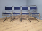 Four Mid Century Pel Cox Industrial Tubular Metal Stacking Chairs Denim Seats