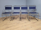 Four Mid Century Pel Cox Industrial Tubular Metal Stacking Chairs Denim Seats