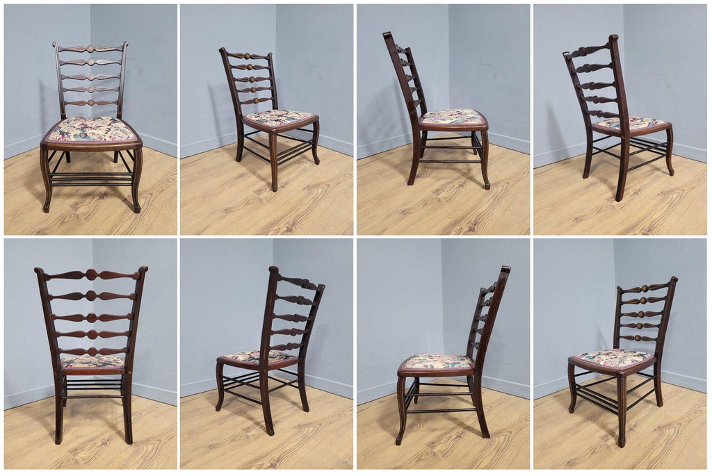 Antique Edwardian Hall Bedroom Chair Ladder Back Inlaid Detail Floral Seat