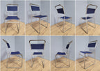 Four Mid Century Pel Cox Industrial Tubular Metal Stacking Chairs Denim Seats