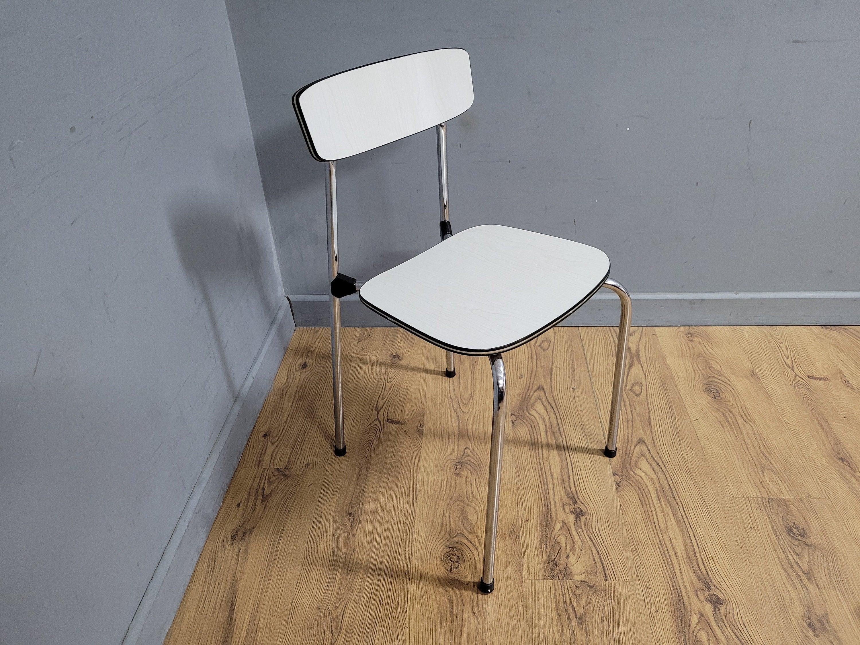 Mid Century White Formica and Chrome Chair Desk Office Chair
