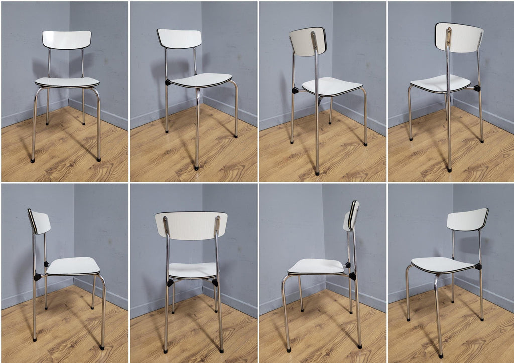Mid Century White Formica and Chrome Chair Desk Office Chair
