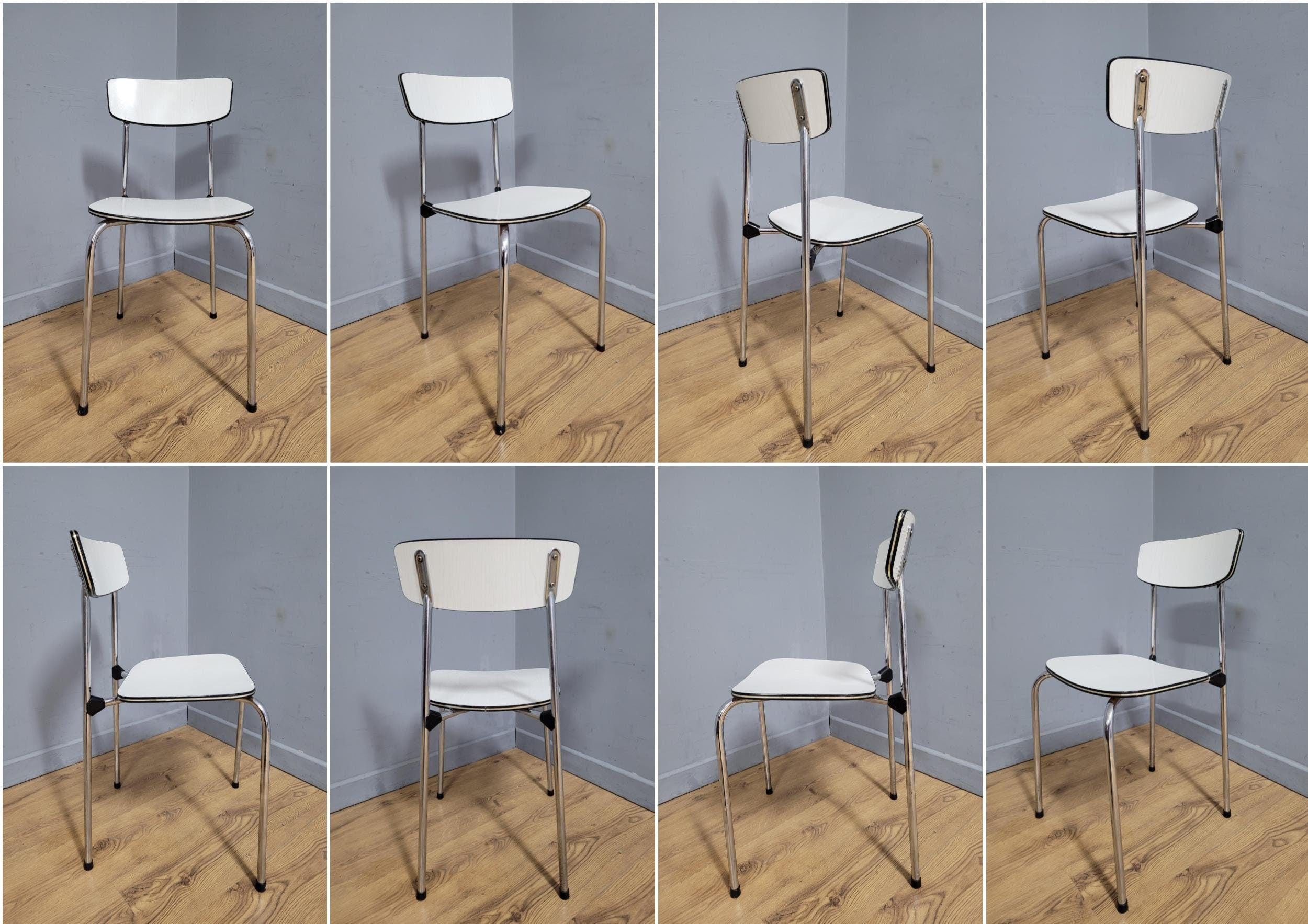 Mid Century White Formica and Chrome Chair Desk Office Chair