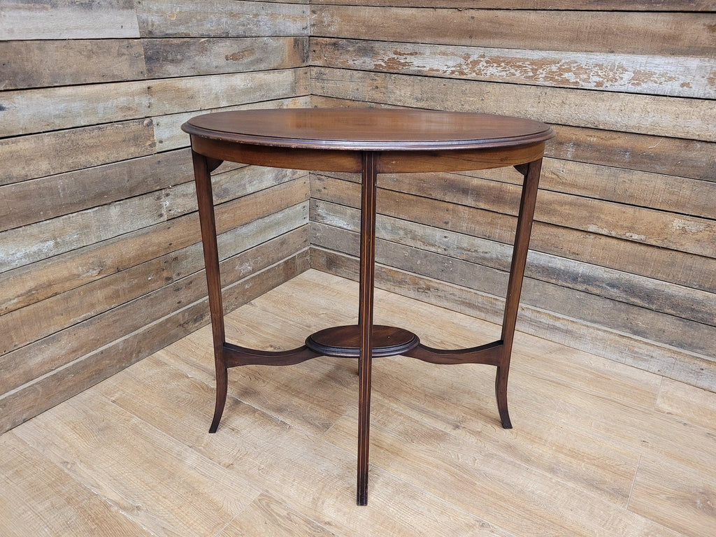 Antique Edwardian Mahogany Oval Side Table Inlaid Top And Legs Detailing