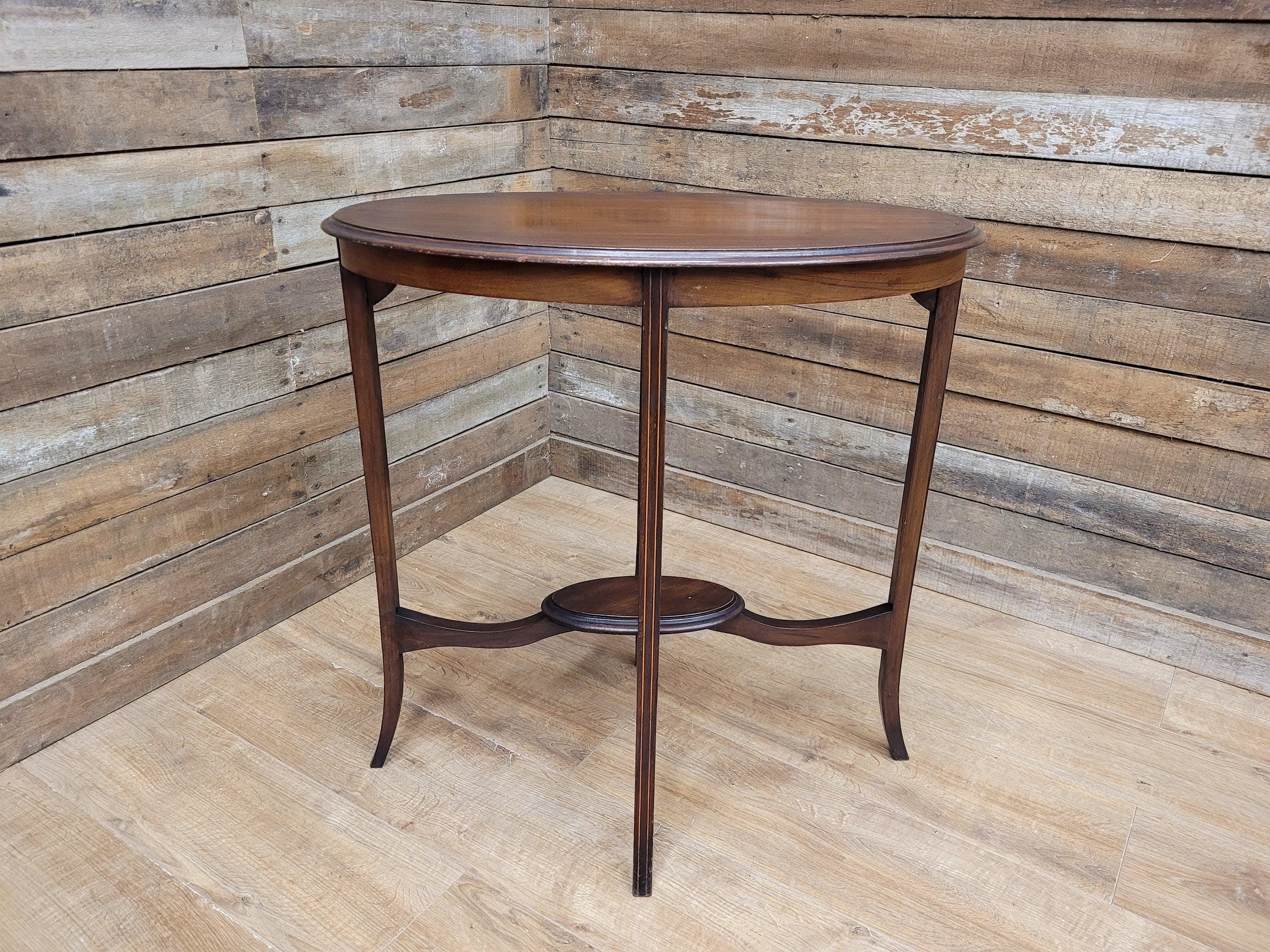 Antique Edwardian Mahogany Oval Side Table Inlaid Top And Legs Detailing